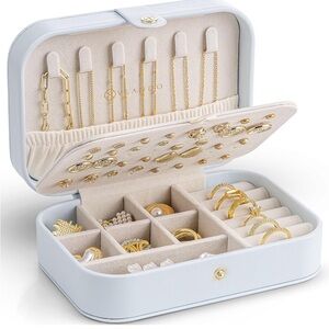 Vlando Women Travel Organizer Case PU Leather Jewelry/accessories Light Blue